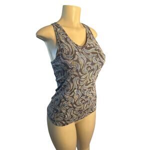 Women S TNF The North Face Brown Printed Tank Top Shelf Bra Hike Camp Strappy